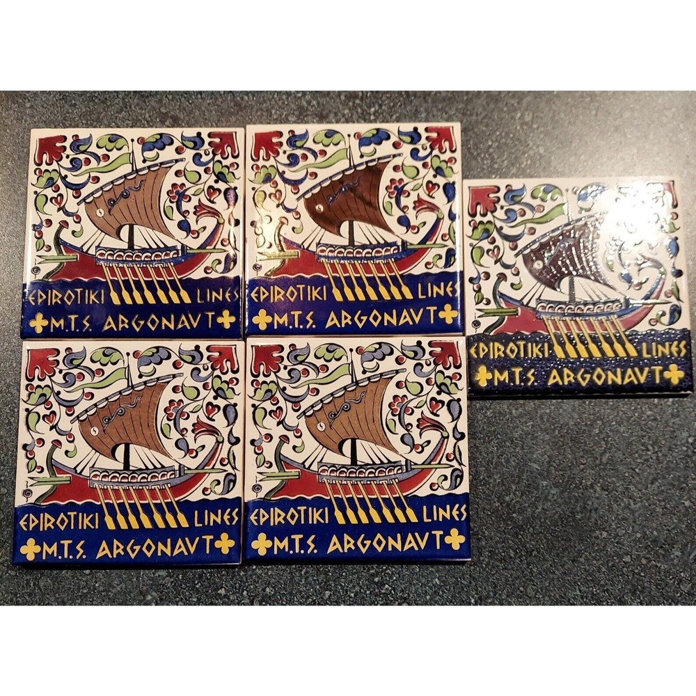 (5) Icaros Ceramics EPIROTIKI LINES - MTS ARGONAVT 4" Tiles ENGLAND